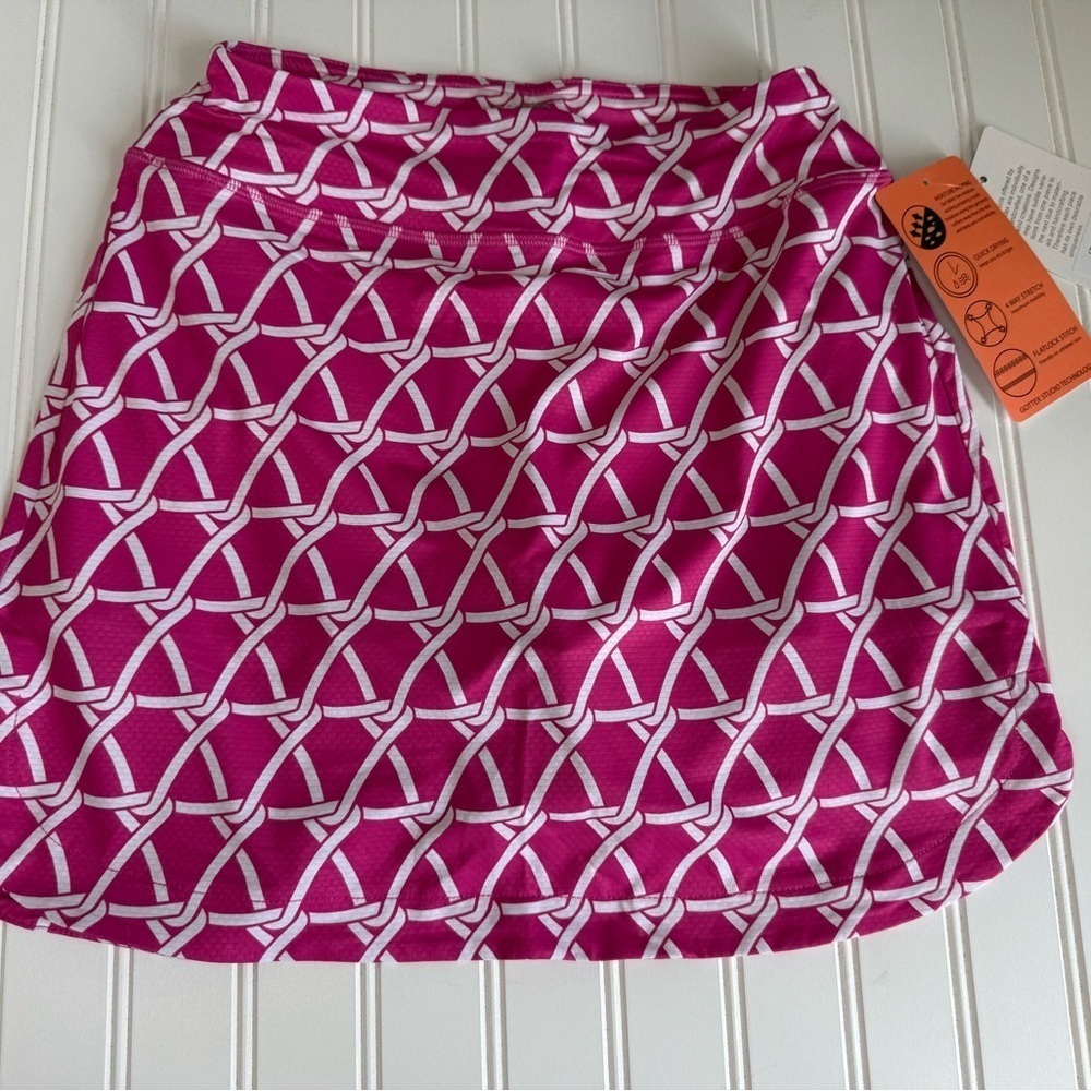 X by GOTTEX Hot Pink & White Geo Golf Tennis Ruffle Hem Skort XS NEW. 1126